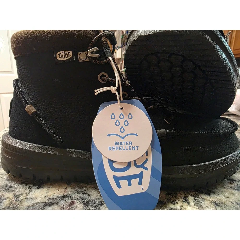 Hey Dude Bradley Boot Leather Black Water Repellent Mens Size 5 40189-001